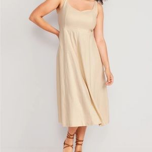 NWT Fit & Flare Sleeveless Linen-Blend Midi Dress for Women